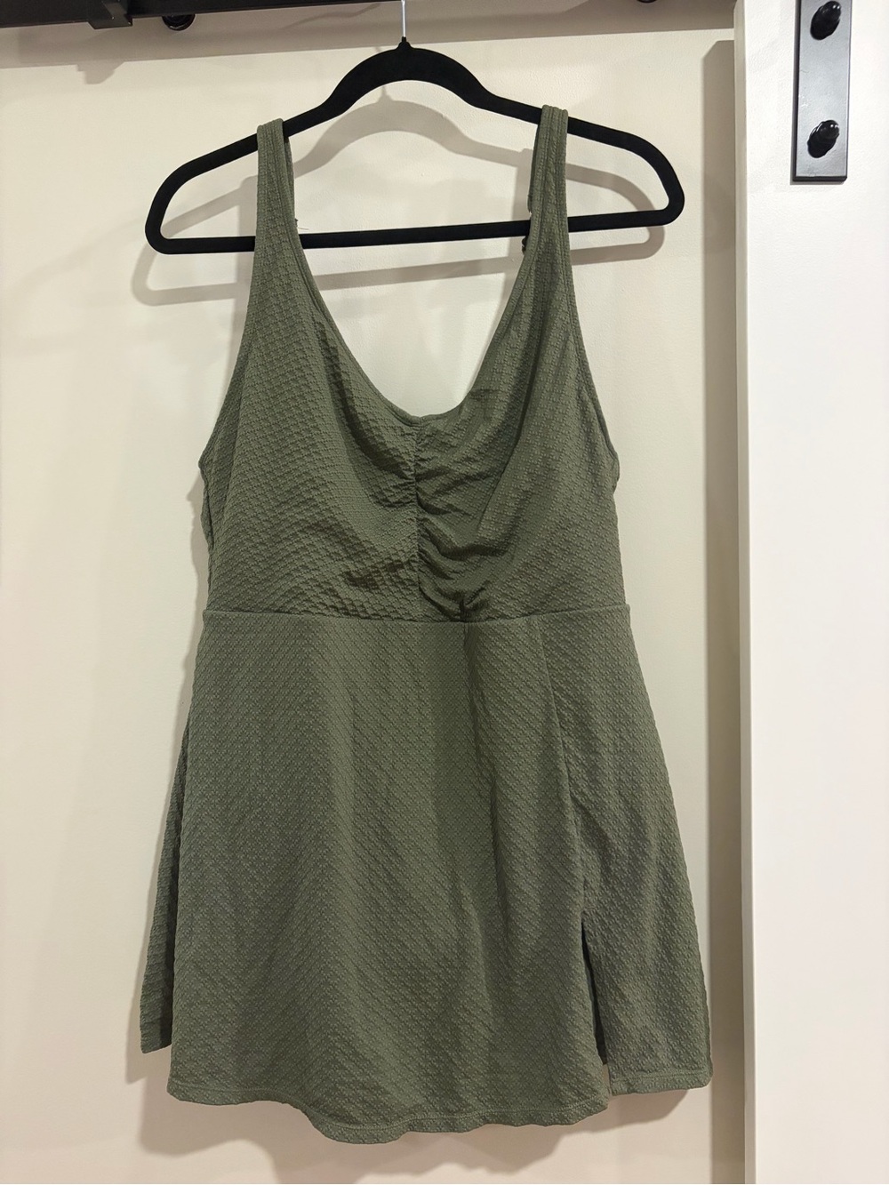 Lands' End Olive Textured Tank Mini Swim Dress